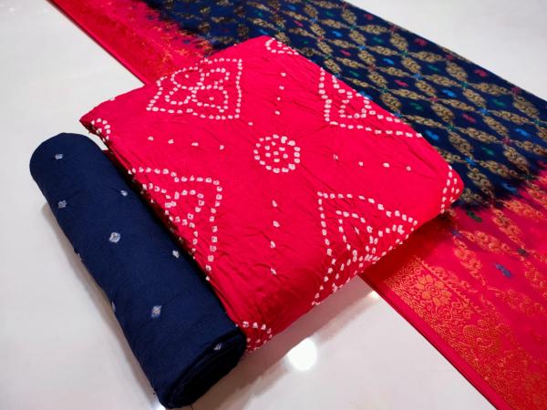 Nemi Heavy Satin Bandhej With Banarasi Dupaata Dress Material